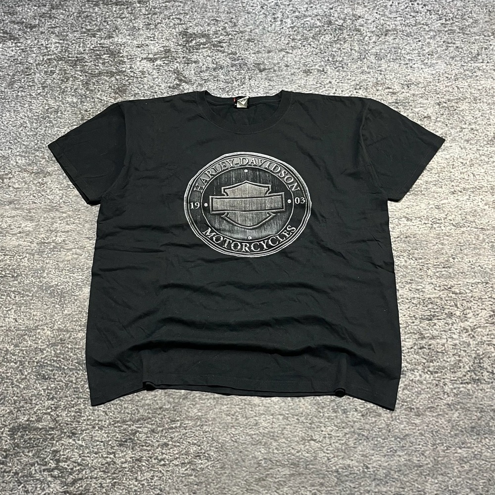 Vintage Harley Davidson T Shirt Mens XXL Black 2001‎ Double Sided Logo Biker